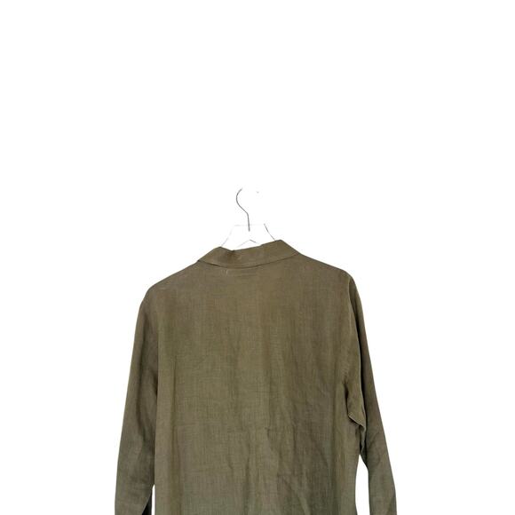 Flax Green Linen Lagenlook Coastal Grandma Long Sleeve Button Front Blouse Small - Picture 9 of 12